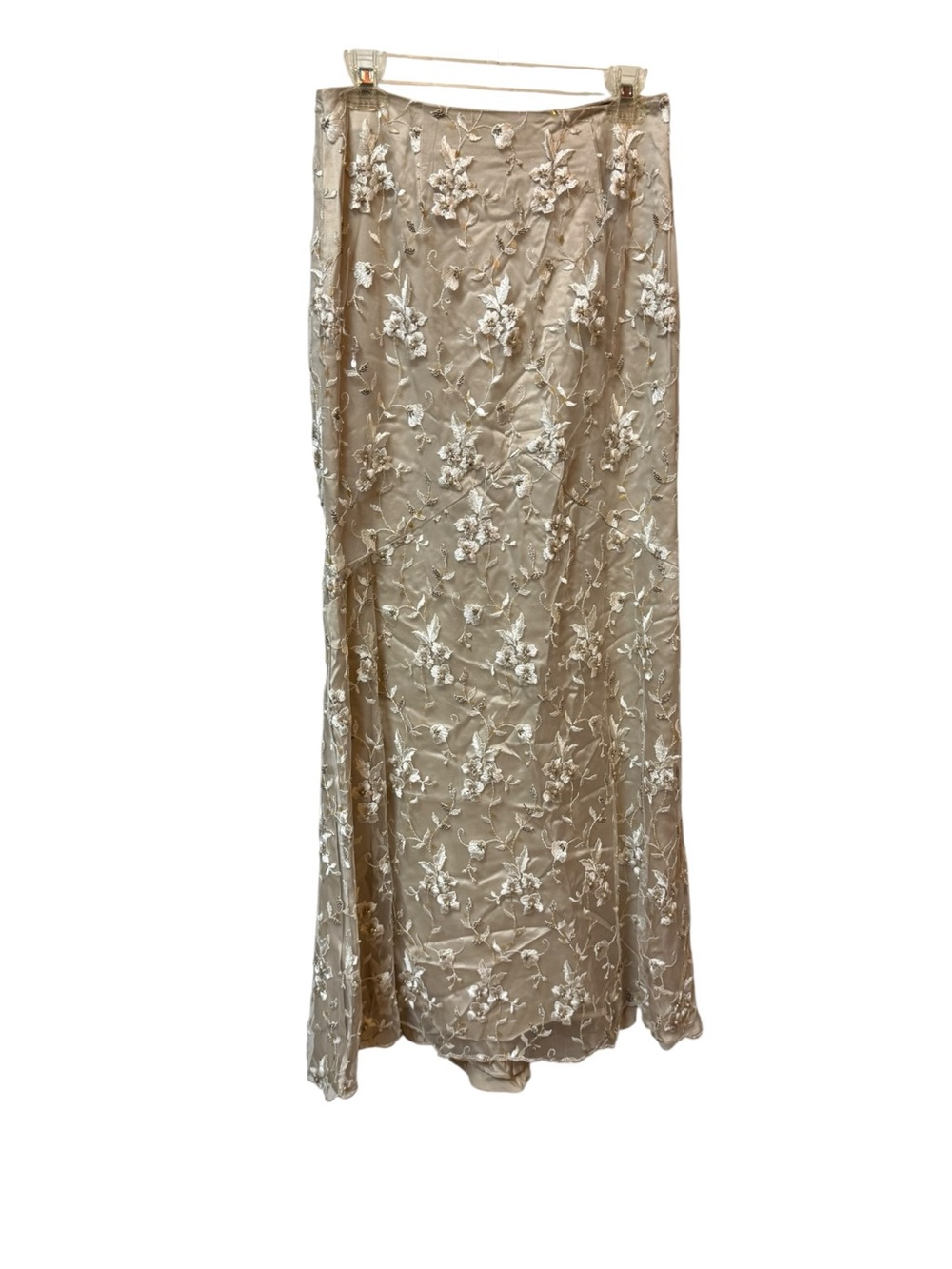 Sheer Floral Embroidered Maxi Skirt in Champagne size 8